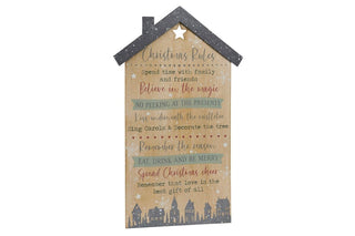 50cm Christmas Wall Plaque Christmas Rules Sign | Christmas Decoration Wooden Hanging Sign | Xmas Plaque Wall Hanging Decoration
