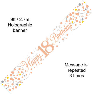 9ft Holographic Happy 18th Birthday Banner | Party Banners Rose Gold Happy Birthday Banner | Happy Birthday Sign Rose Gold Birthday Decorations