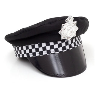 Adult Police Hat | Unisex Fancy Dress Police Cap With Checked Band And Badge