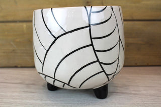 Art Deco Style Ceramic Plant Pot Holder | Decorative Cachepot Planter | Black And White Indoor House Plant Planter
