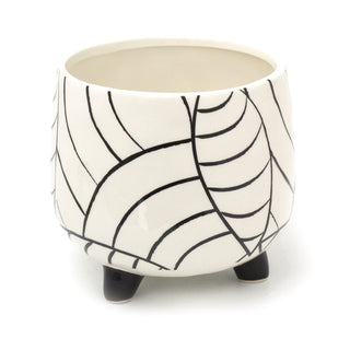 Art Deco Style Ceramic Plant Pot Holder | Decorative Cachepot Planter | Black And White Indoor House Plant Planter