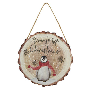 Baby 1st Christmas Wooden Hanging Sign | First Xmas Penguin Family Festive Plaque | Family Tree Hanging Decoration