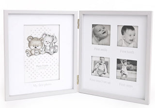 Baby 4 Aperture Double Wooden Photo Picture Frame ~ Adorable My Firsts Photo Picture Frame