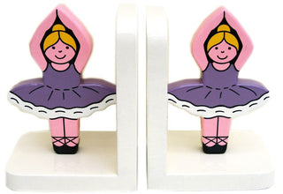 Ballerina Wooden Bookends For Kids | Childrens Book Ends | Book Stoppers For Shelves, Kids Room or Nursery Decor - Hand Made in UK