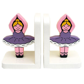 Ballerina Wooden Bookends For Kids | Childrens Book Ends | Book Stoppers For Shelves, Kids Room or Nursery Decor - Hand Made in UK