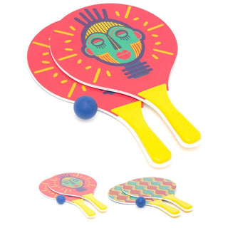 Batik Beach Paddle Bat And Ball Game Set | Wooden Racket Outdoor Ball Game | Garden Rackets - Design Varies One Supplied