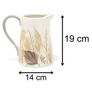 Botanical Pampas Grass Ceramic Serving Jug | Floral Water Pitcher China Milk Jug | Country Kitchen Jugs Porcelain Flower Vase
