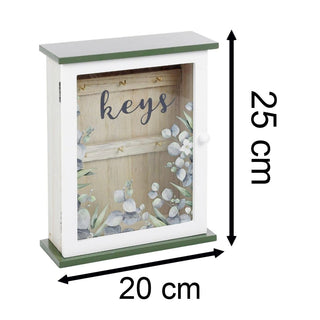 Botanical Wooden Wall Mounted Key Box | Decorative Wall Key Cabinet With 6 Key Hooks Key Cupboard | Wooden Key Holder Key Hanger For Wall