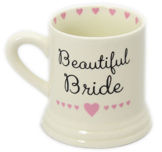 Boxed Ceramic Heart Wedding Favour Gift Mug ~ Beautiful Bride