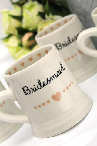 Boxed Ceramic Heart Wedding Favour Gift Mug ~ Bridesmaid
