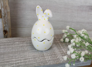 Ceramic Easter Egg Shaped Trinket Box | Polka Dot Bunny Egg Shape Trinket Pot | Decorative Jewellery Trinket Jar - Easter Gift