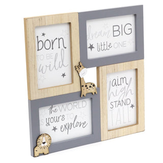 Children's Adorable Baby Animal Wooden Photo Frame - Holds Multiple 6x4 Pictures