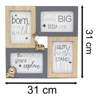 Children's Adorable Baby Animal Wooden Photo Frame - Holds Multiple 6x4 Pictures