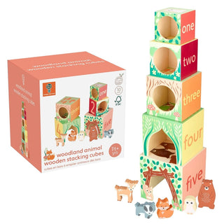 Childrens Woodland Animals Stacking Cubes Wooden Stacking Toys Building Blocks