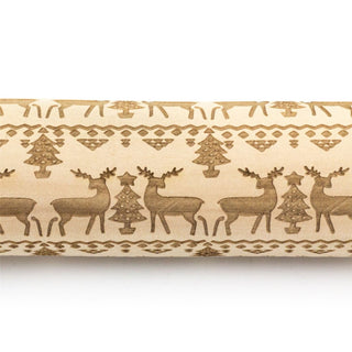 Christmas Rolling Pin Embossed Rolling Pin | Xmas Engraved Wooden Non-stick Baking Rolling Pin | Festive Patterned Rolling Pin - Design Varies One Supplied