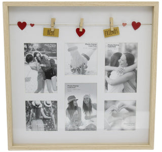 Clothes Line Wooden Box Style Display With Pegs Multi Collage Photo Frame ~ Best Friends