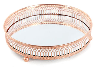 Copper Effect Mirror Tealight Candle Tray Plate 20Cm