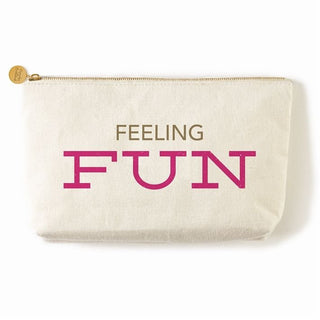 Cotton Canvas Say Something Zippered Make Up Pouch Bag Pencil Case ~ Feeling Fun