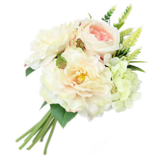 Decorative Artificial Floral Bunch Bridal Rose Hydrangea Flower Bouquet ~ White
