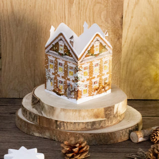 Deluxe Mini Advent Calendar Christmas Card - Nostalgic House Tealight Lantern - Brown House