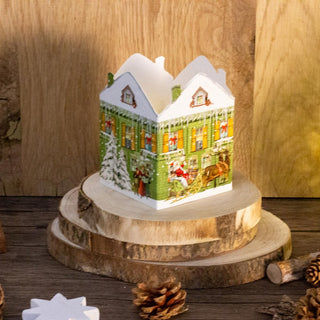 Deluxe Mini Advent Calendar Christmas Card - Nostalgic House Tealight Lantern - Green House