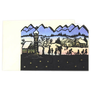 Deluxe Silhouette Mini Advent Calendar Christmas Card Tealight Lantern - Alpine Village