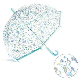 Djeco DD04708 Childrens Clear Dome Umbrella Transparent Kids Umbrella - Unicorns