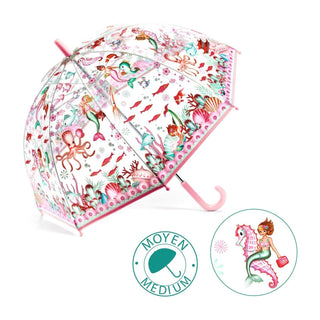 Djeco DD04717 Childrens Clear Dome Umbrella Transparent Kids Umbrella - Mermaid