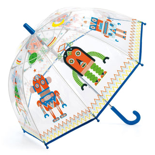 Djeco DD04806 Childrens Clear Dome Umbrella | Transparent Kids Umbrella - Robots