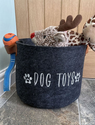 Dog Toy Basket Puppy Toy Box | Black Felt Fabric Pet Toy Box Storage Bin | Dog Blanket Storage Basket With Handles
