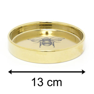 Elegant Bee Trinket Tray Jewellery Dish | Ceramic Gold Tone Display Plate Vanity Tray | Round Ring Holder Jewellery Plate - Gold Base
