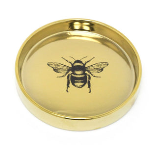 Elegant Bee Trinket Tray Jewellery Dish | Ceramic Gold Tone Display Plate Vanity Tray | Round Ring Holder Jewellery Plate - Gold Base