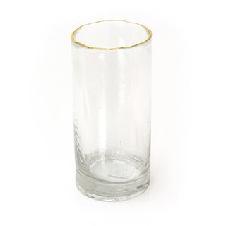 Elegant Large Hammered Glass Vase With Gold Edging | Cylinder Vase Flower Vase Glass Vase | Decorative Tall Round Glass Vase For Flowers