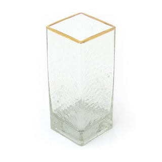 Elegant Square Hammered Glass Vase With Gold Edging | Cylinder Vase Flower Vase Glass Vase | Decorative Glass Vase For Flowers