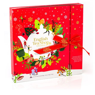 English Tea Red Book Style Organic Christmas Tea Advent Calendar | Christmas Advent Calendar Herbal Tea Selection | 25 Bag Tea Selection Box Adult Advent Calendar