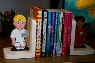 Female Footballer Wooden Bookends For Kids | Childrens Book Ends | Book Stoppers For Shelves, Kids Room or Nursery Decor - Hand Made in UK