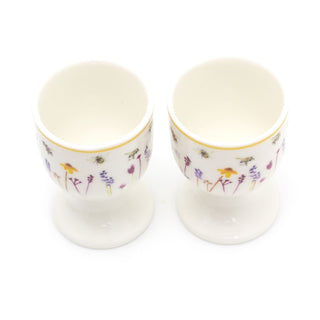 Fine China Set Of 2 Busy Bee Floral Egg Cups | Boiled Egg Cup Set | Breakfast Server Egg Holder