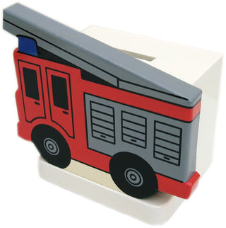 Fire Engine Money Box | Childrens Wooden Money Box | Piggy Bank, Saving Pot for Kids Room or Nursery Decor - Hand made in UK