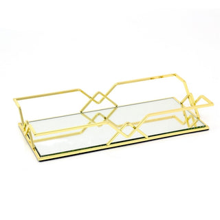 Gold Metal Mirrored Vanity Tray For Perfume And Candles | Glass Mirror Tray 31cm
