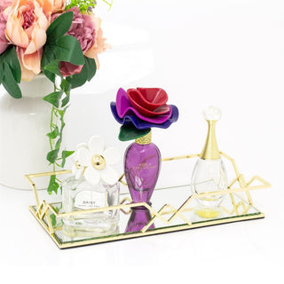 Gold Metal Mirrored Vanity Tray For Perfume And Candles | Glass Mirror Tray 31cm
