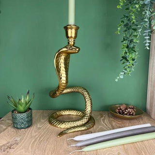 Gold Snake Candle Holder | Aluminium Serpent Dinner Candlestick Holder - 36cm