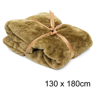 Golden Brown Faux Fur Throw Blanket | Super Soft Luxury Winter Plaid Sofa Throw Blanket | Snug Fluffy Throw Plush Bed Blanket 130 x 180cm