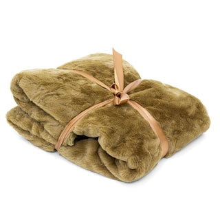Golden Brown Faux Fur Throw Blanket | Super Soft Luxury Winter Plaid Sofa Throw Blanket | Snug Fluffy Throw Plush Bed Blanket 130 x 180cm