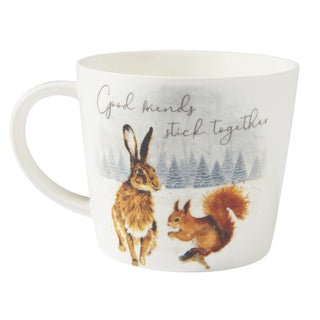 Good Friends Ceramic Coffee Mug | Woodland Rabbit Squirrel Tea Cup | Large Hot Drinks Mugs Cups