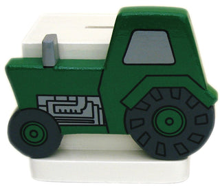 Green Tractor Money Box | Childrens Wooden Money Box | Piggy Bank, Saving Pot for Kids Room or Nursery Decor - Hand made in UK