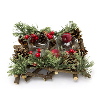 Handcrafted Christmas Double Tealight Candle Holder ~ Xmas Table Centrepiece