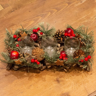 Handcrafted Christmas Triple Tealight Candle Holder ~ Xmas Table Centrepiece