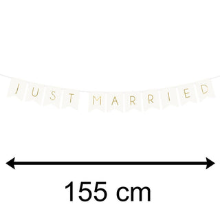 Just Married Wedding Bunting Banner Hanging Sign | Bride And Groom Wedding Party Decor | Decorative Gold And White Garland