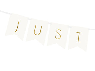 Just Married Wedding Bunting Banner Hanging Sign | Bride And Groom Wedding Party Decor | Decorative Gold And White Garland