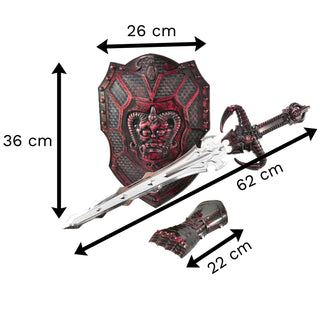 Kids Sword Shield Gauntlet Battle Pack Toy | Children's Medieval Knight Costume Fancy Dress | Play Sword Shield Set Role Playing - Red